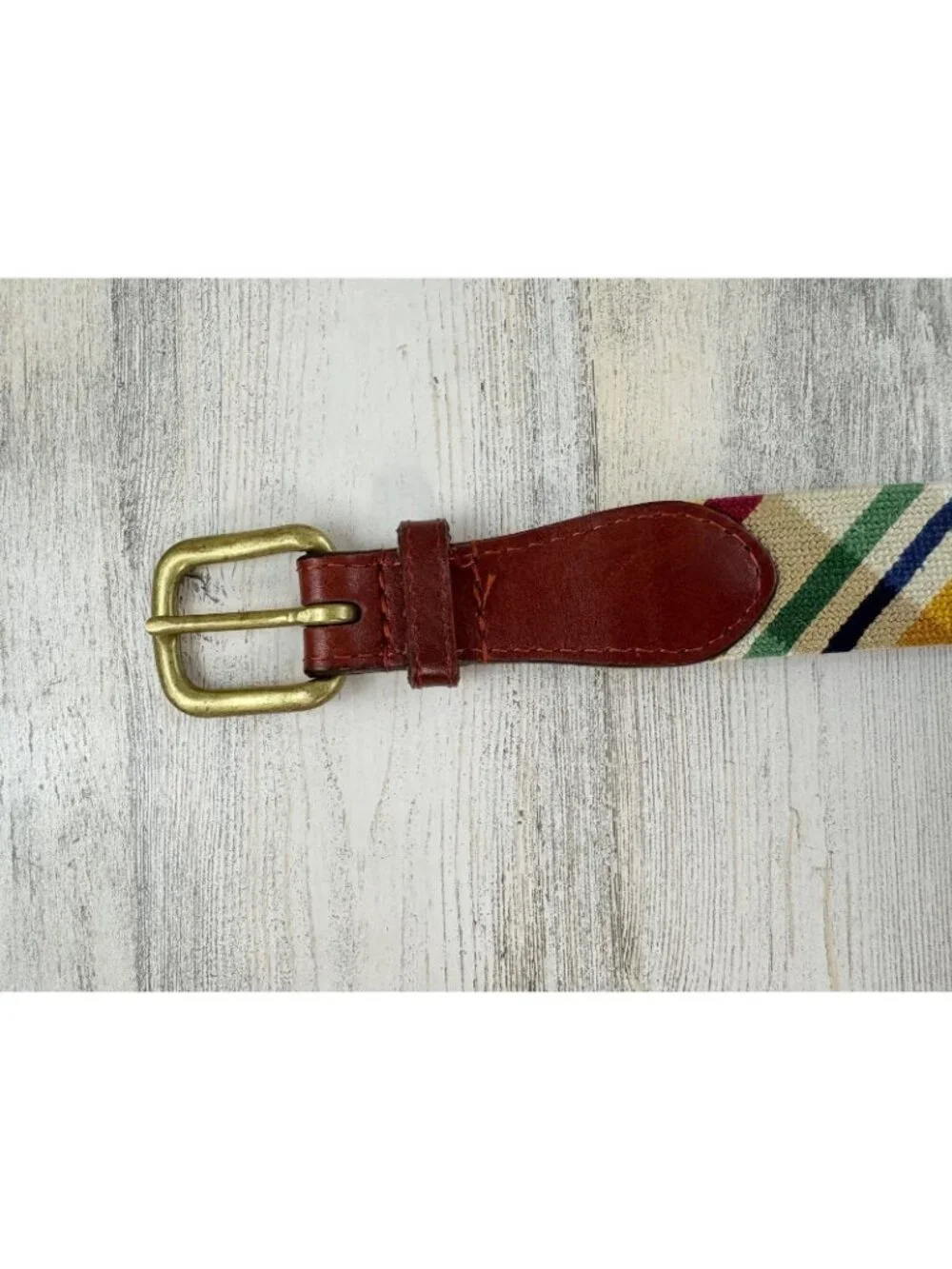 Smathers & Branson Sz 46 Summer Madras Needlepoint Belt Plaid
